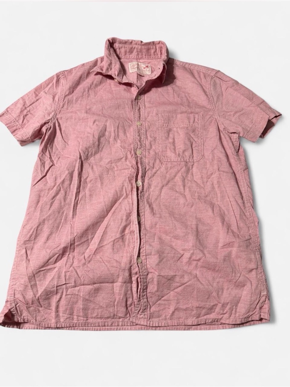 American Eagle Men's Pink Short Sleeve ButtonUp Shirt Size S Cotton Casual Vacay